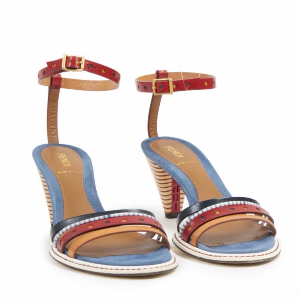 VINTAGE Fendi Multicolor Colorblock Strappy Sandals Heels IT 39.5 Fits US 9. - Picture 3 of 12